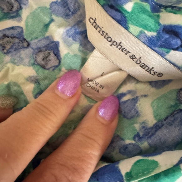 Christopher Banks Blue and Green Patterned Button Up Shirt size large - Picture 2 of 2